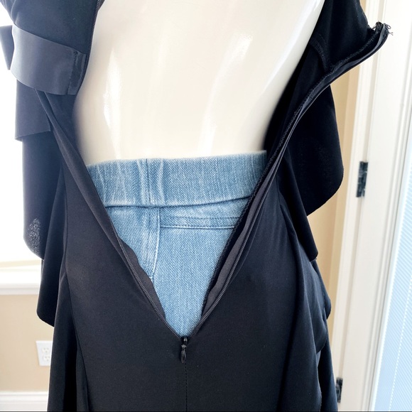 Cache Stunning Black Long Ruffle & Ribbon Brooch Formal Dress Size 8 - Picture 9 of 11